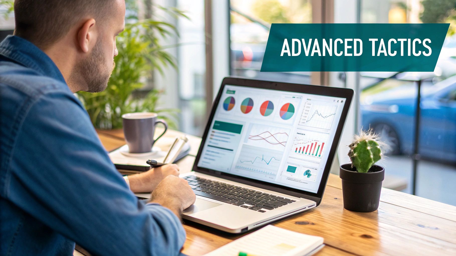 A person using advanced strategies to add links to a LinkedIn post on a laptop