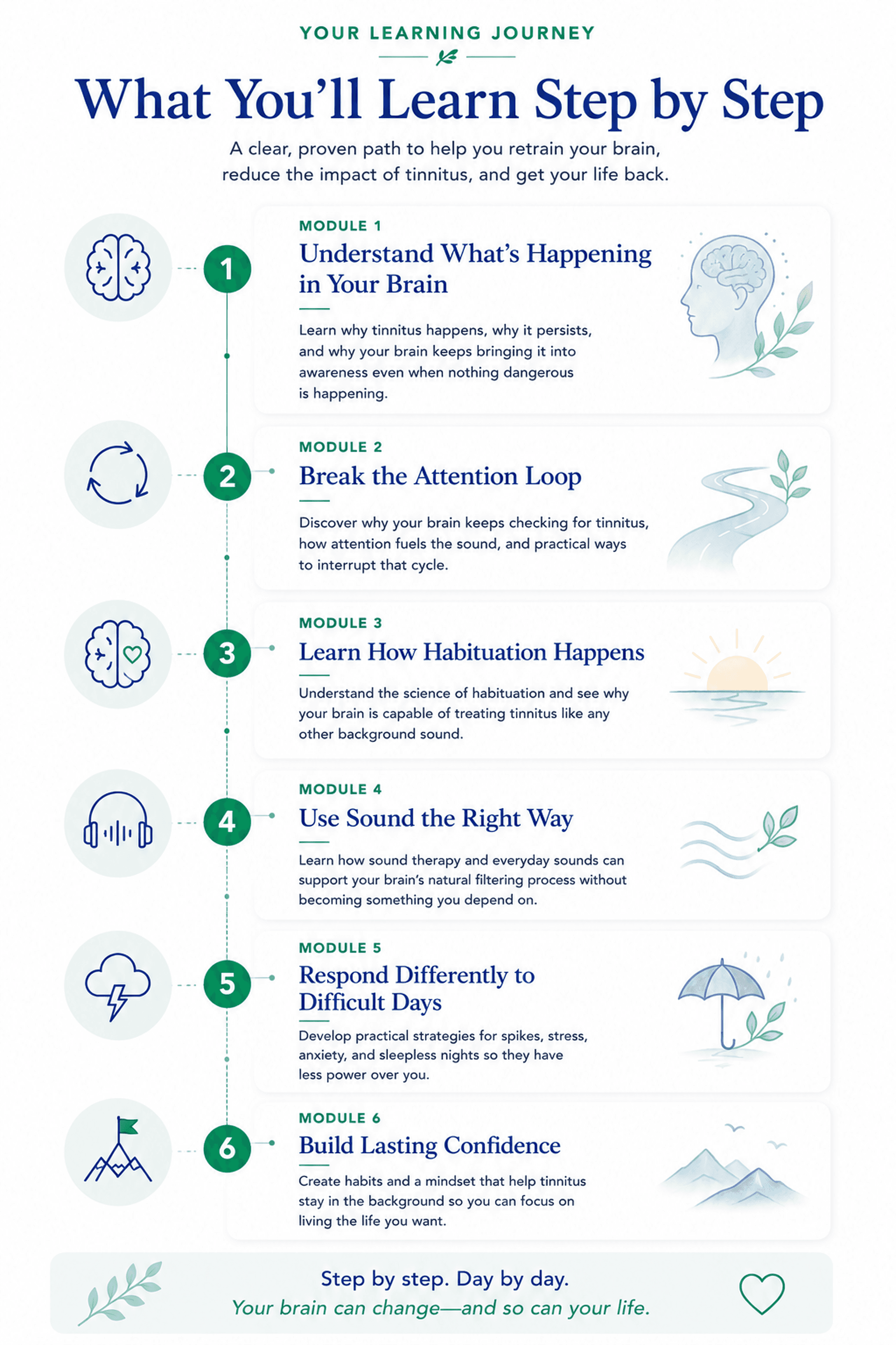 6-module learning roadmap infographic