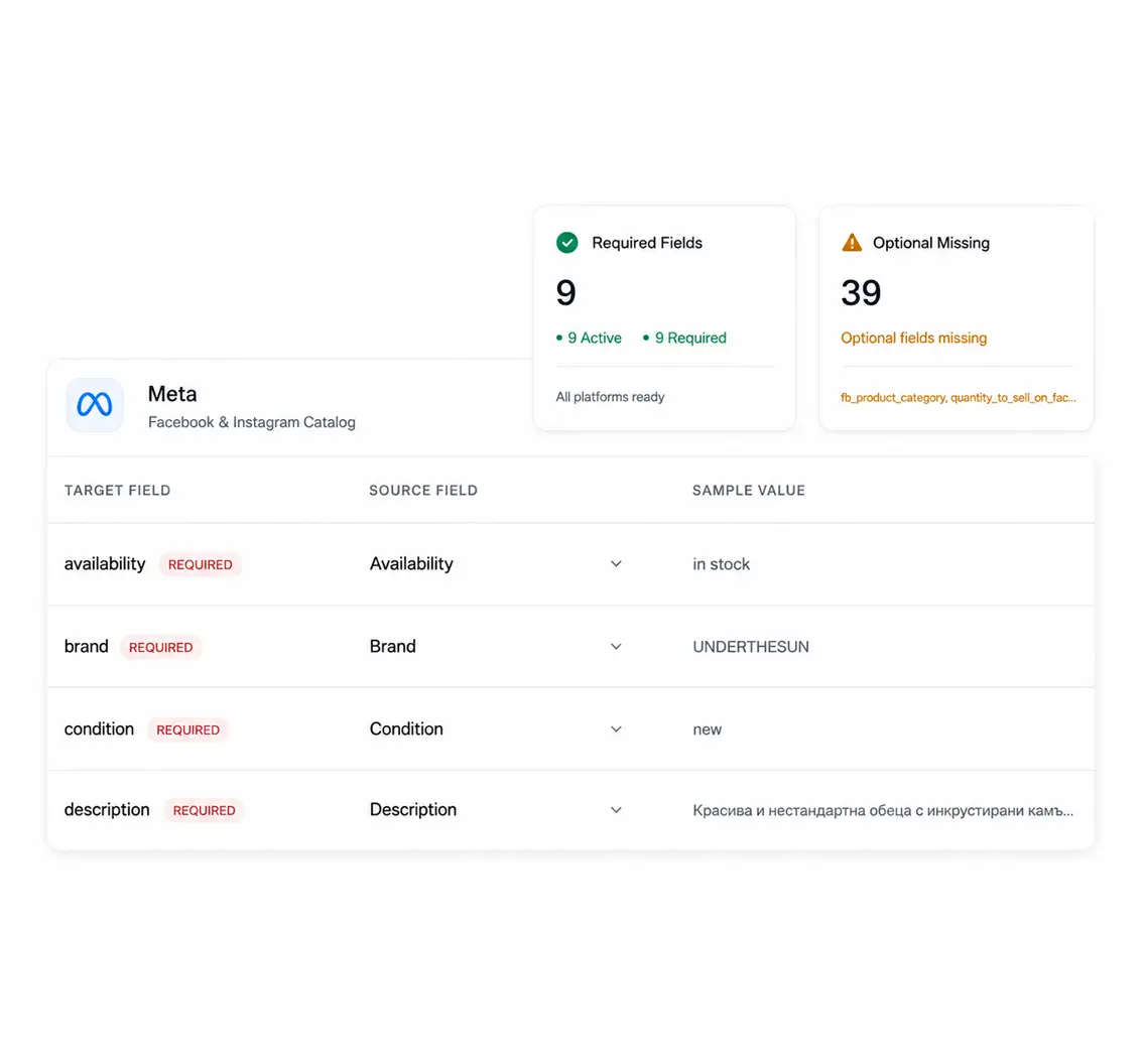 personalized catalog ads (DPA) preview product paremeter mapping imported from catalog | flow by pansyer