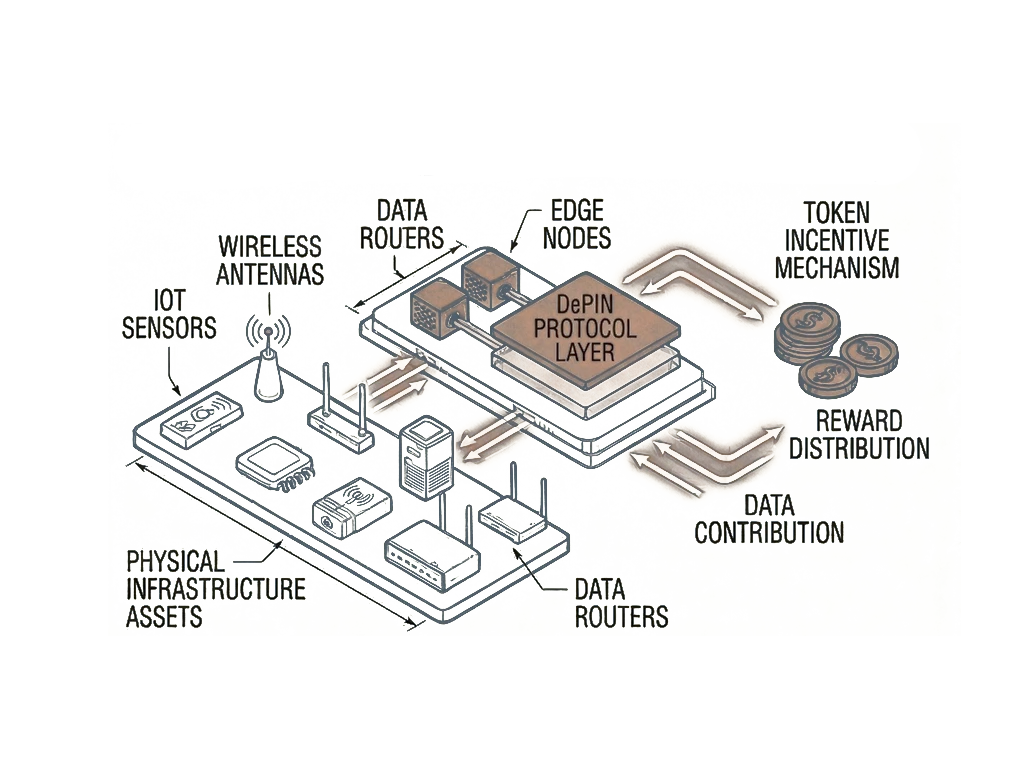 Illustration representing decentralized physical infrastructure networks