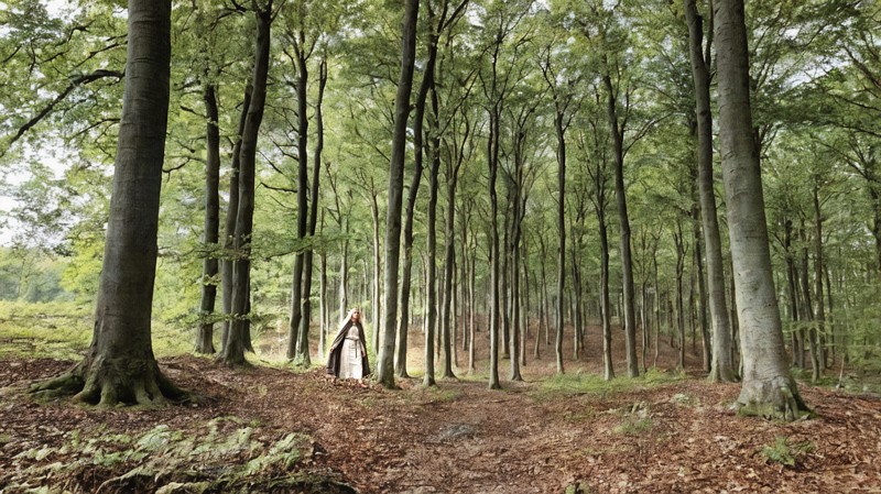 Sacred artwork by Faith and Verse. © Faith and Verse, 2026. All rights reserved. Alena moving through the beech forest in the tradition of her hidden journey to Forest.