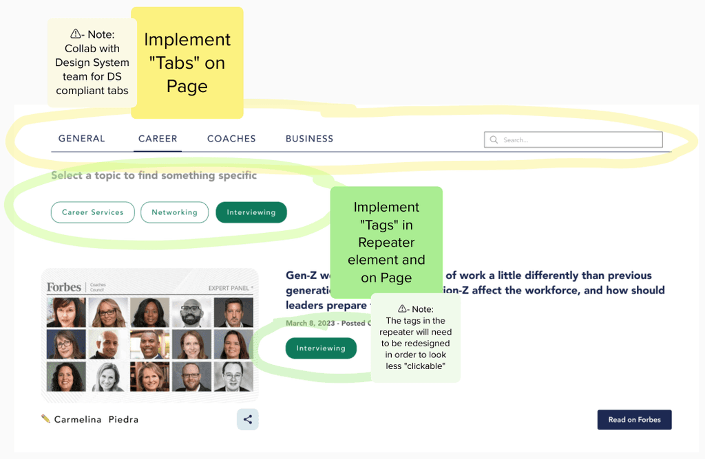 Tags & Tabs in Ideal State Wireframe