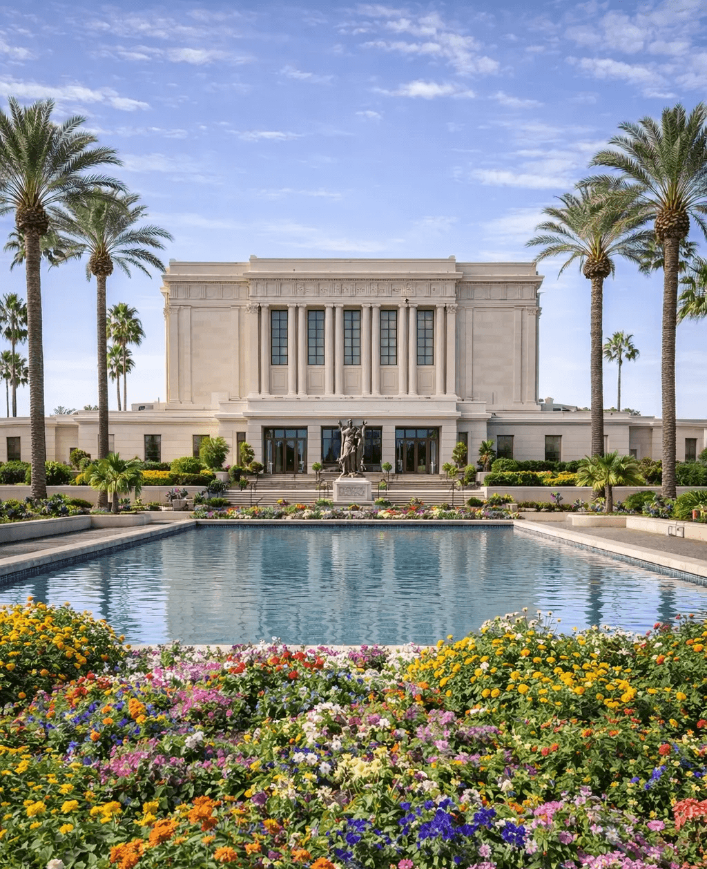 The Mesa temple during the daytime to represent one of our most busy cities.