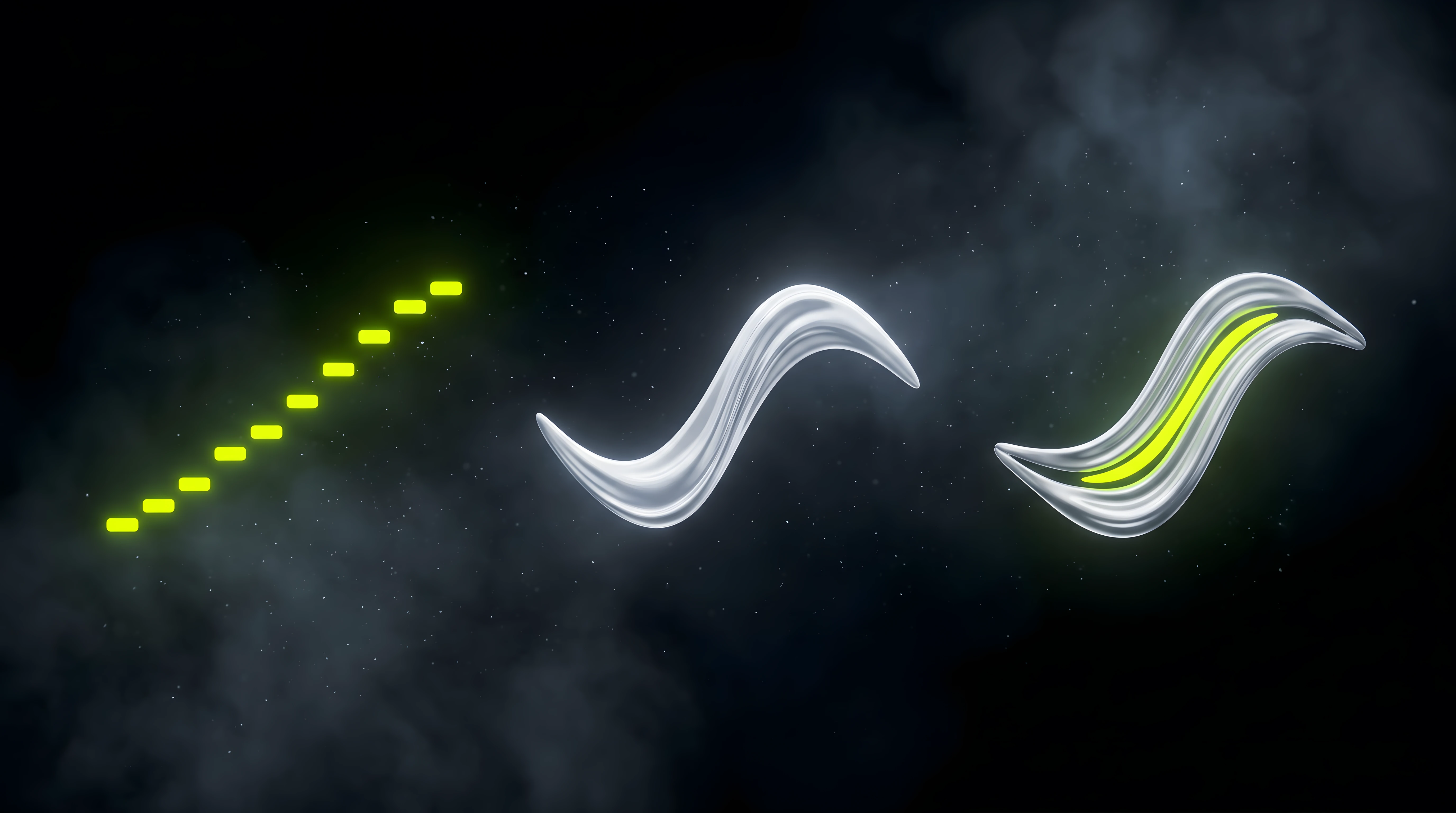 Three minimal sound-gesture curves (melodic, textural, hybrid) rendered as glowing lime lines emerging from darkness in Bioluminescent Noir style.
