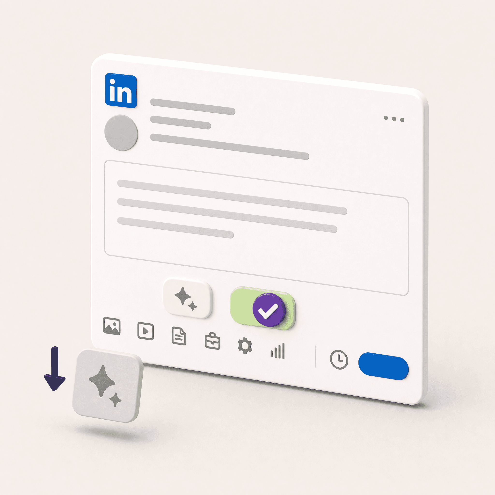 LinkedIn composer where the AI rewrite button fades out and the proofread button stays