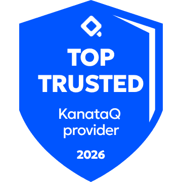 Blue shield badge with the KanataQ logo at the top, reading 'TOP TRUSTED KanataQ provider 2026.