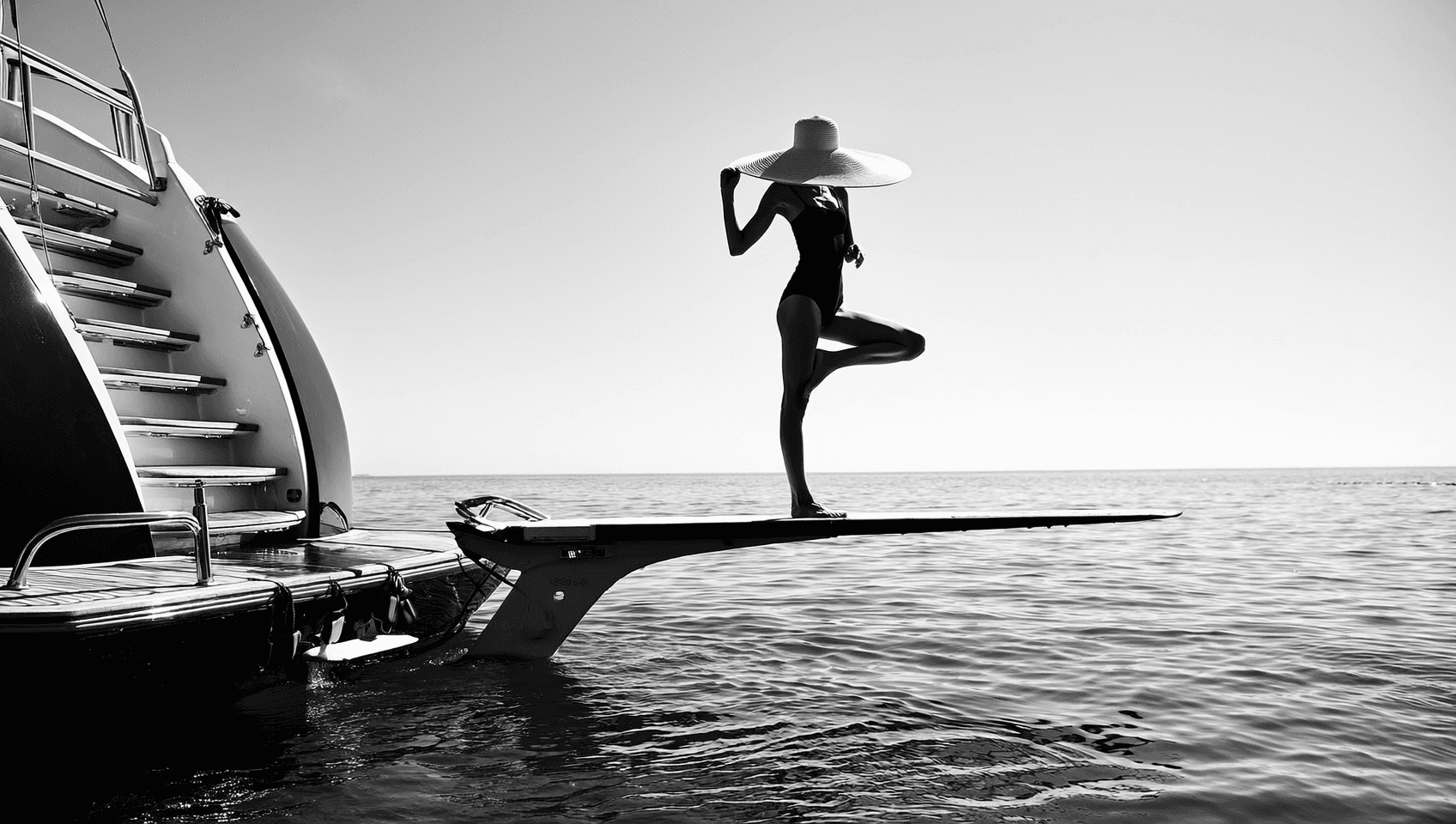 Woman on the beam of a superyacht
