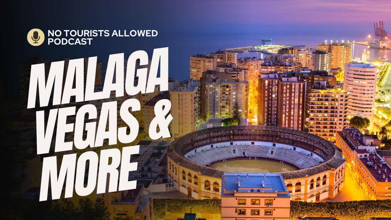 An image of a boat floating with the caption "FLOATING CITIES" above Mike Putman and James Ferrara, the No Tourists Allowed Podcast Hosts