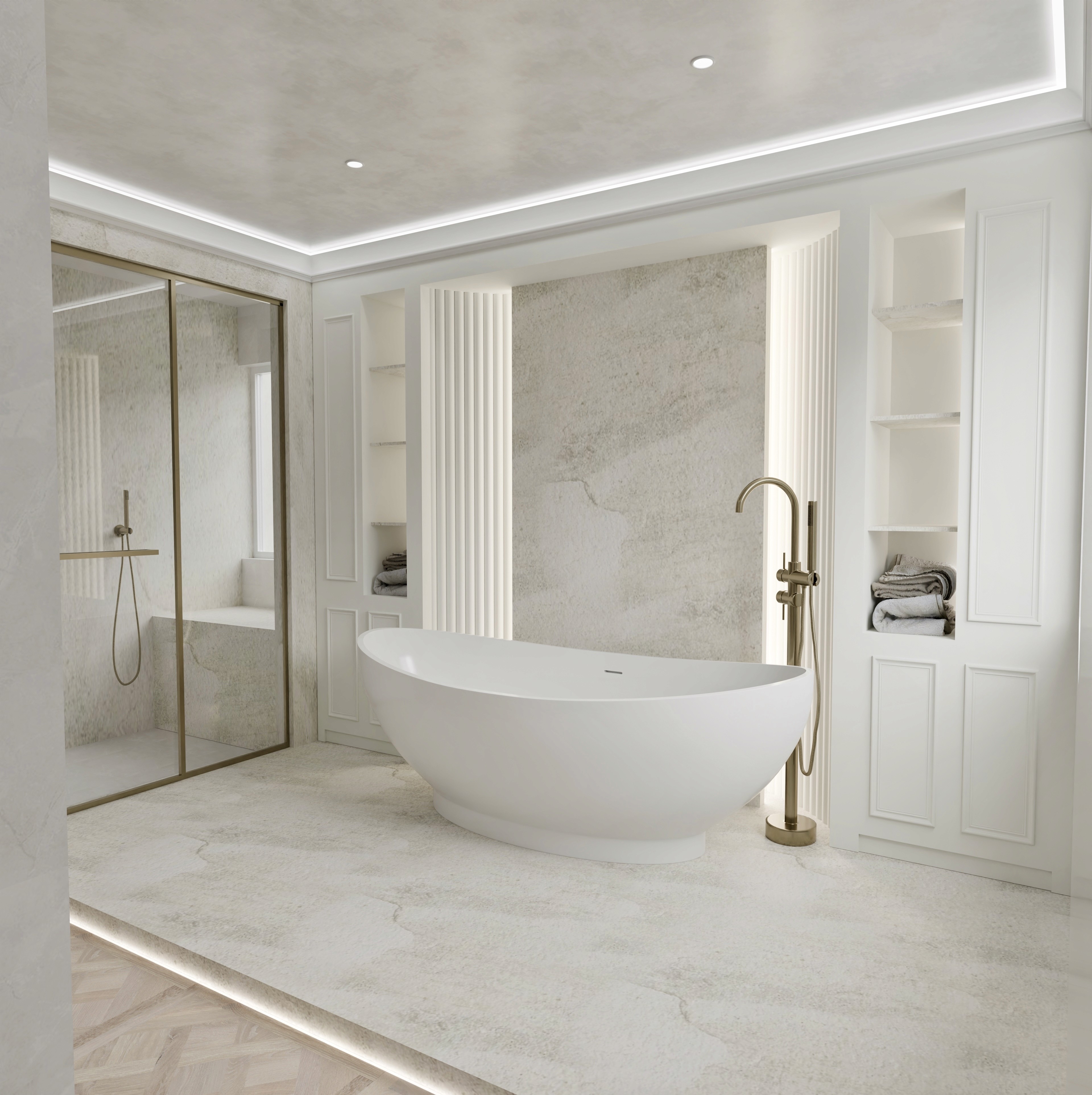 Creamy marble with gold accents bathroom