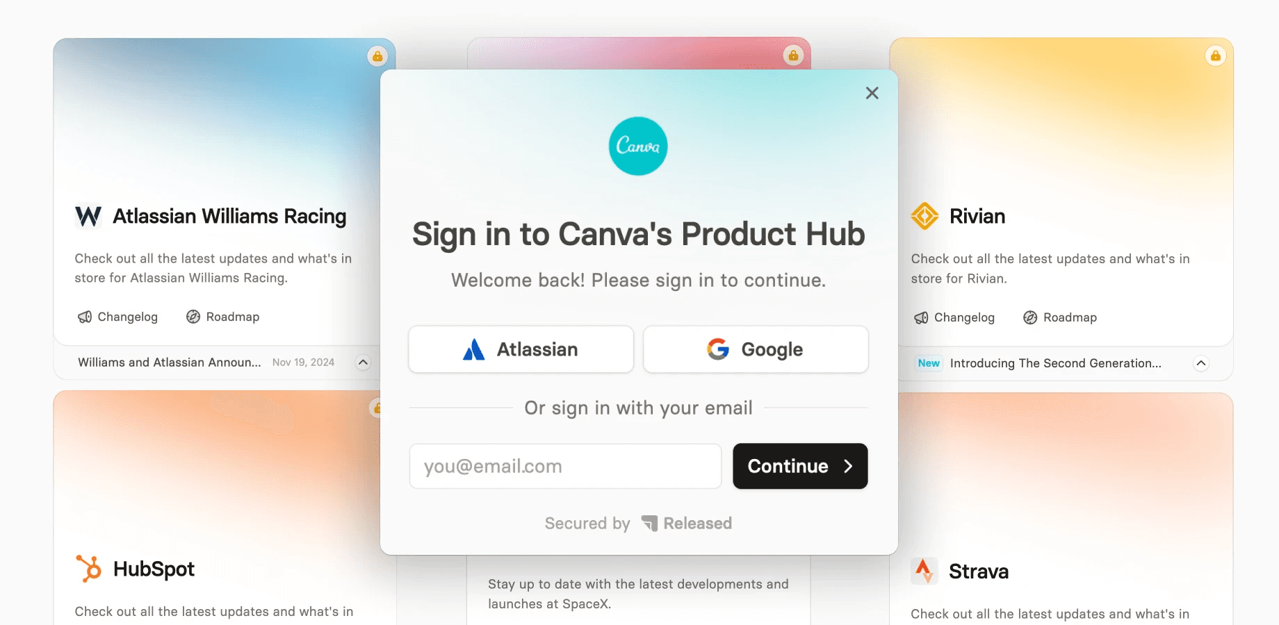 The landing page for Released.so, a tool for creating public-facing roadmaps from Jira.