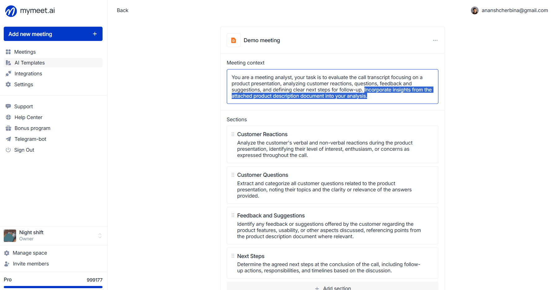 editing the "Meeting context" field