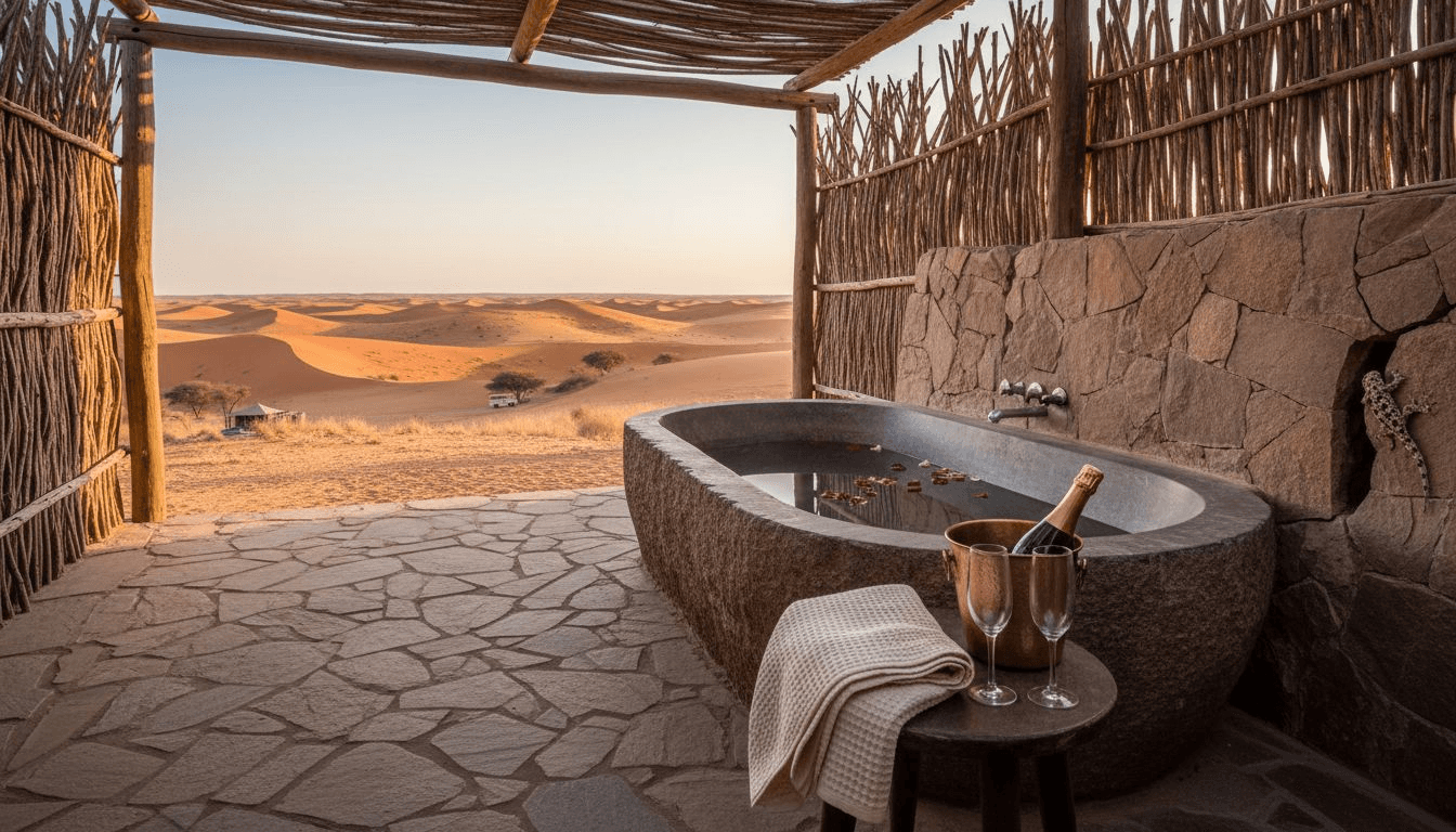 Outdoor bathtub with desert view Namibia suite
