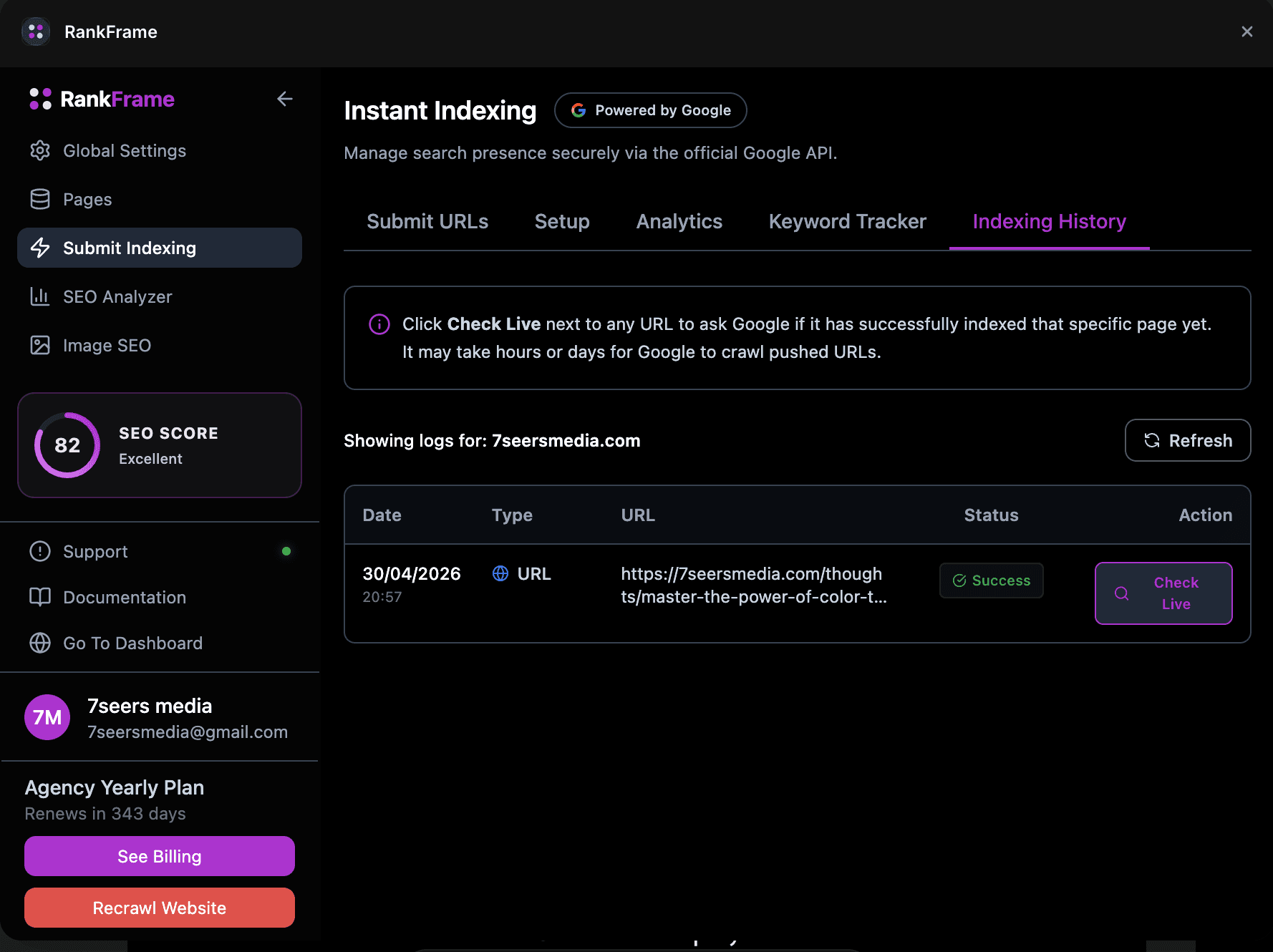 Full indexing history in RankFrame