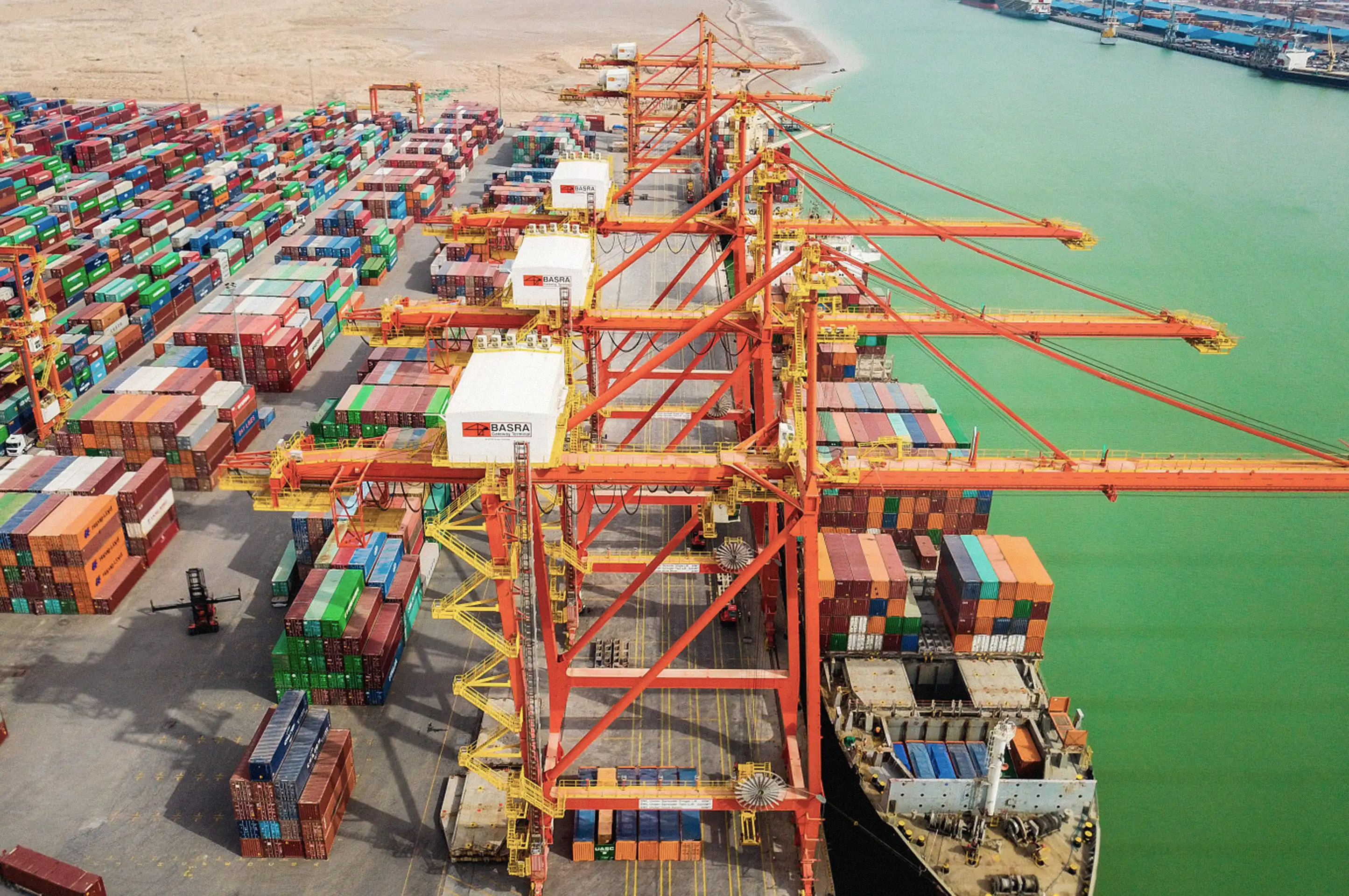 Drone view of a transportation ship.