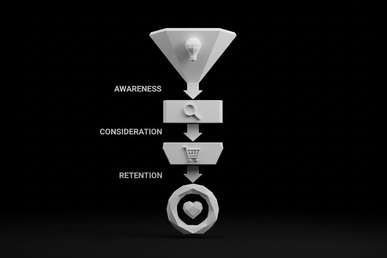 Funnel de marketing con etapas
