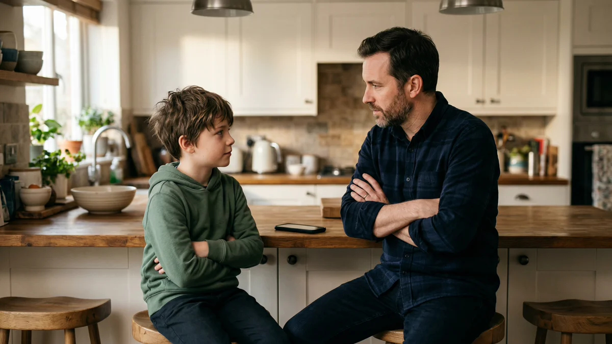 Parent and child setting up Fortnite parental controls and voice chat restrictions