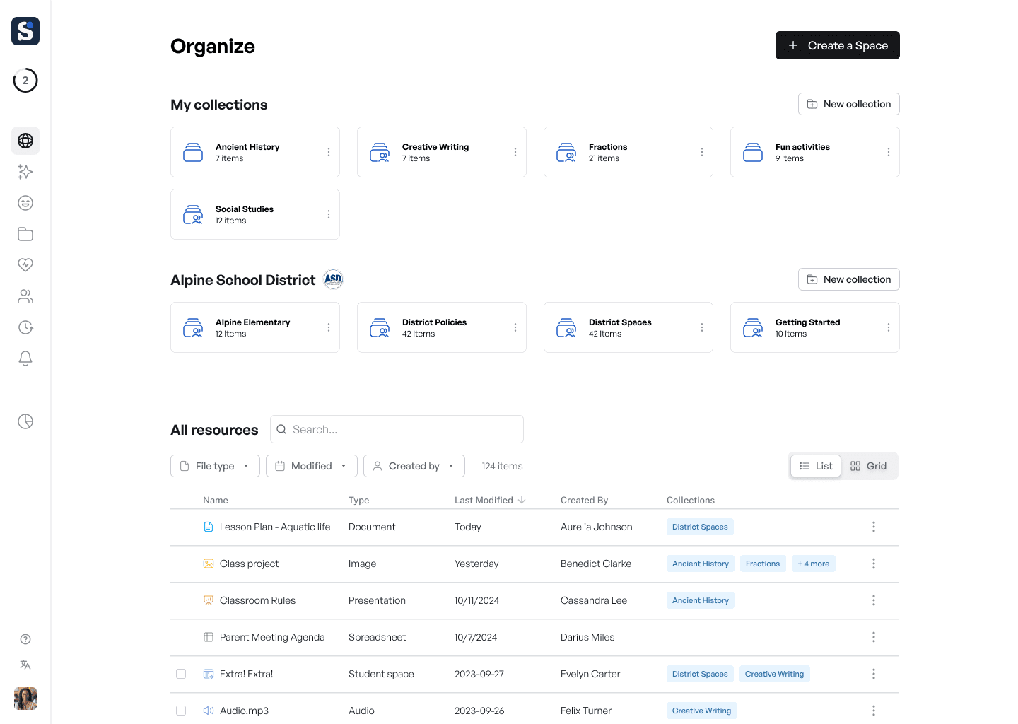 The SchoolAI "My Space" page, where users can begin a chat with Dot.