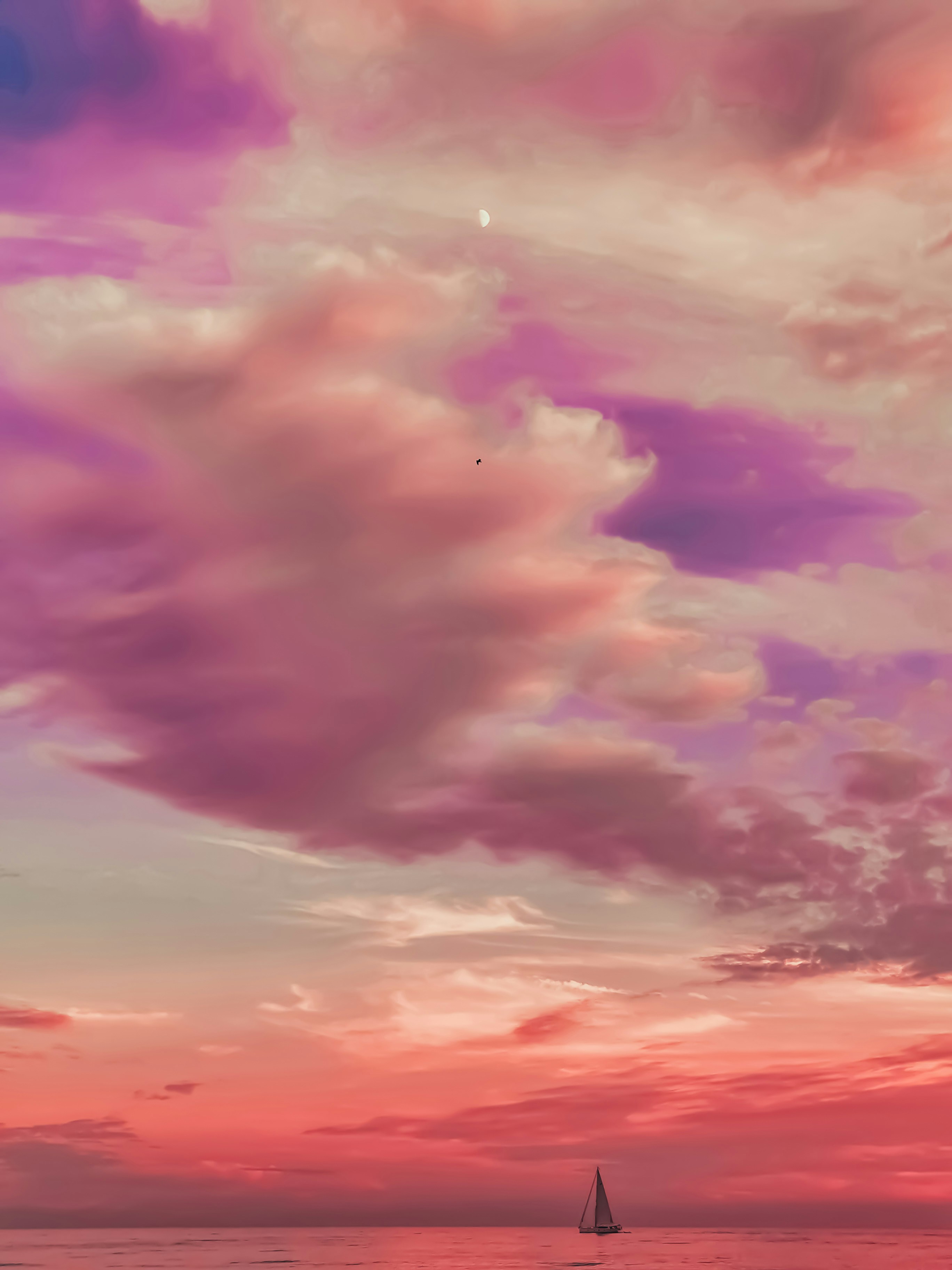 Cielo rosado y velero