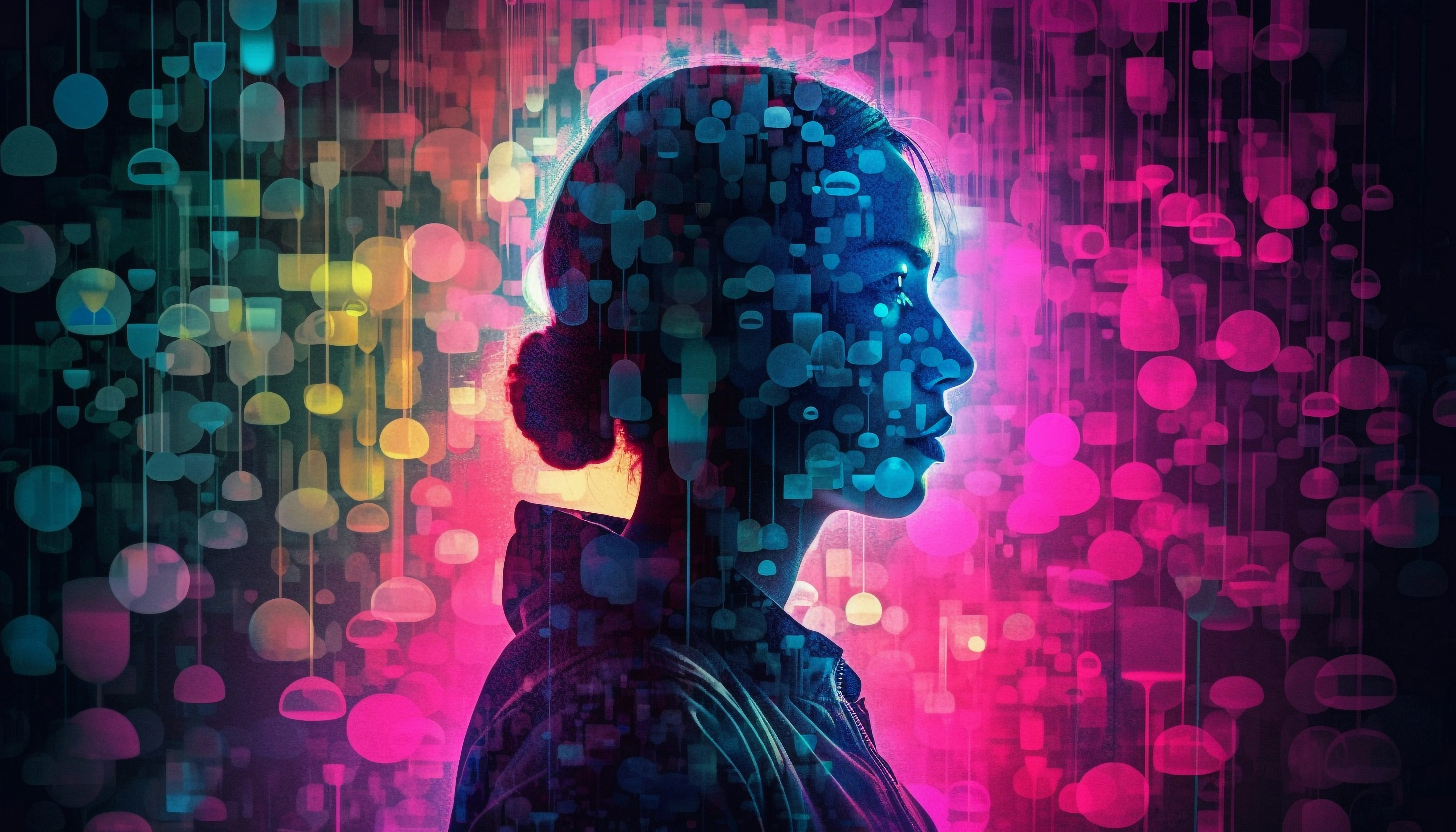 Abstract illustration woman looking away  
