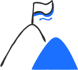 Ícone de montanha com bandeira no topo representando a missão da DevolveAI de democratizar o acesso à justiça digital.