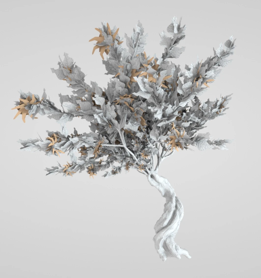 Twisted white porcelain tree with orange blossoms