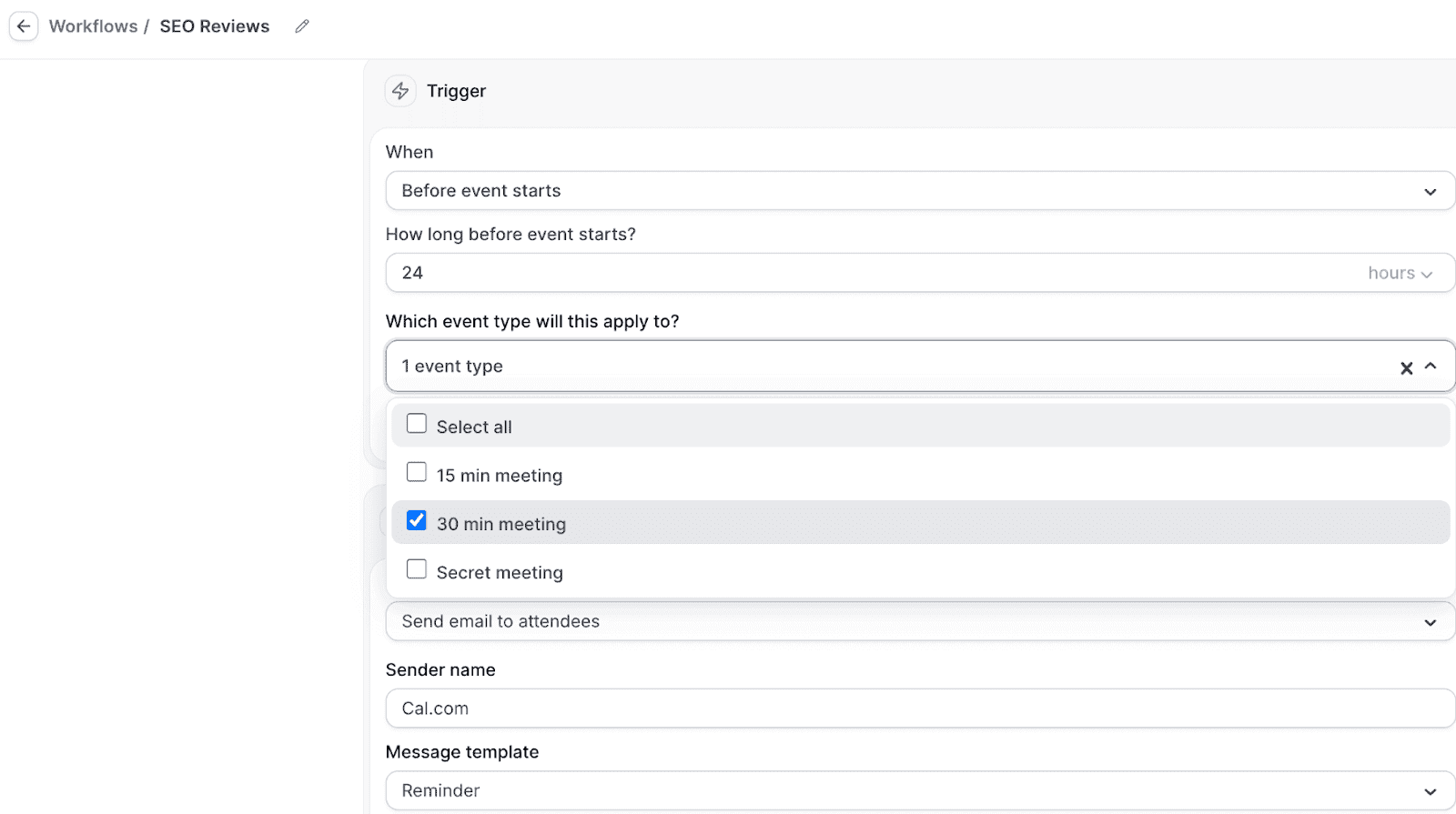 Creating workflows in Cal.com