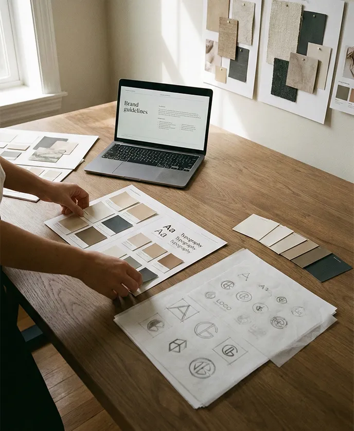 A close-up shot of a woman with long dark hair blowing across her face, revealing one eye. She wears a white shirt with a single yellow flower tucked in, set against a blue sky.