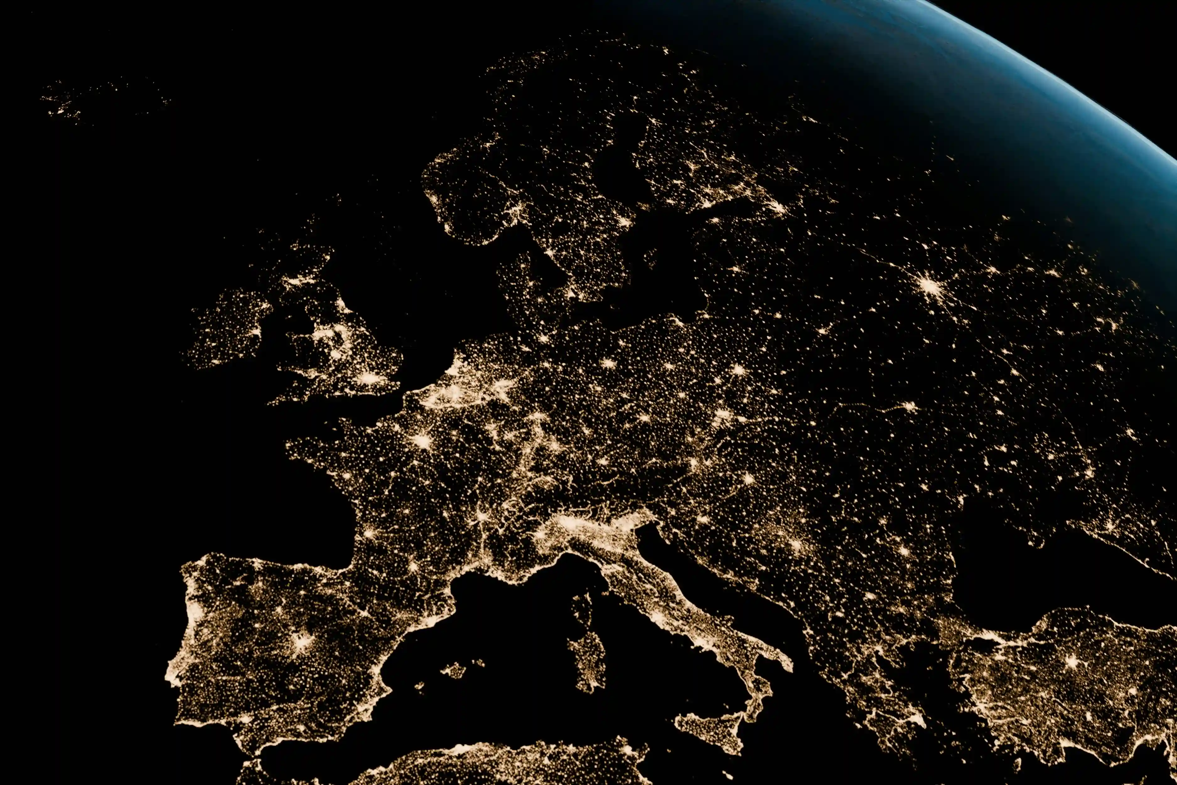 an aerial view of Europe showing heat spots on a map