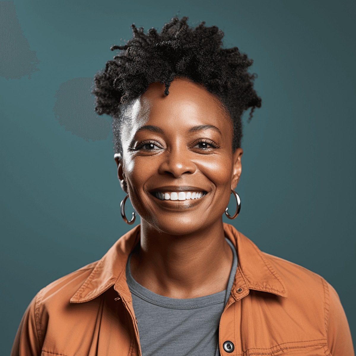 Dark skinned woman in green background