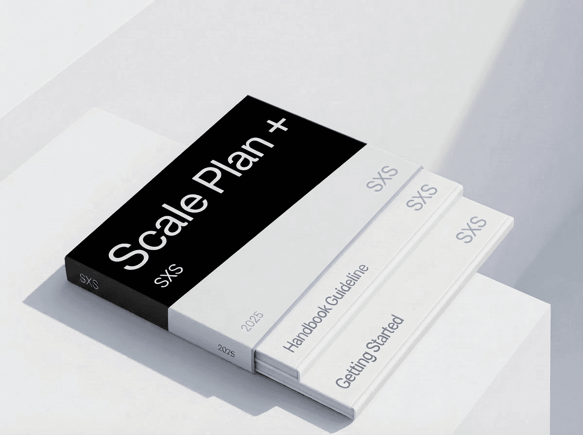 Minimalist stack of guideline with clean typography and monochrome covers.