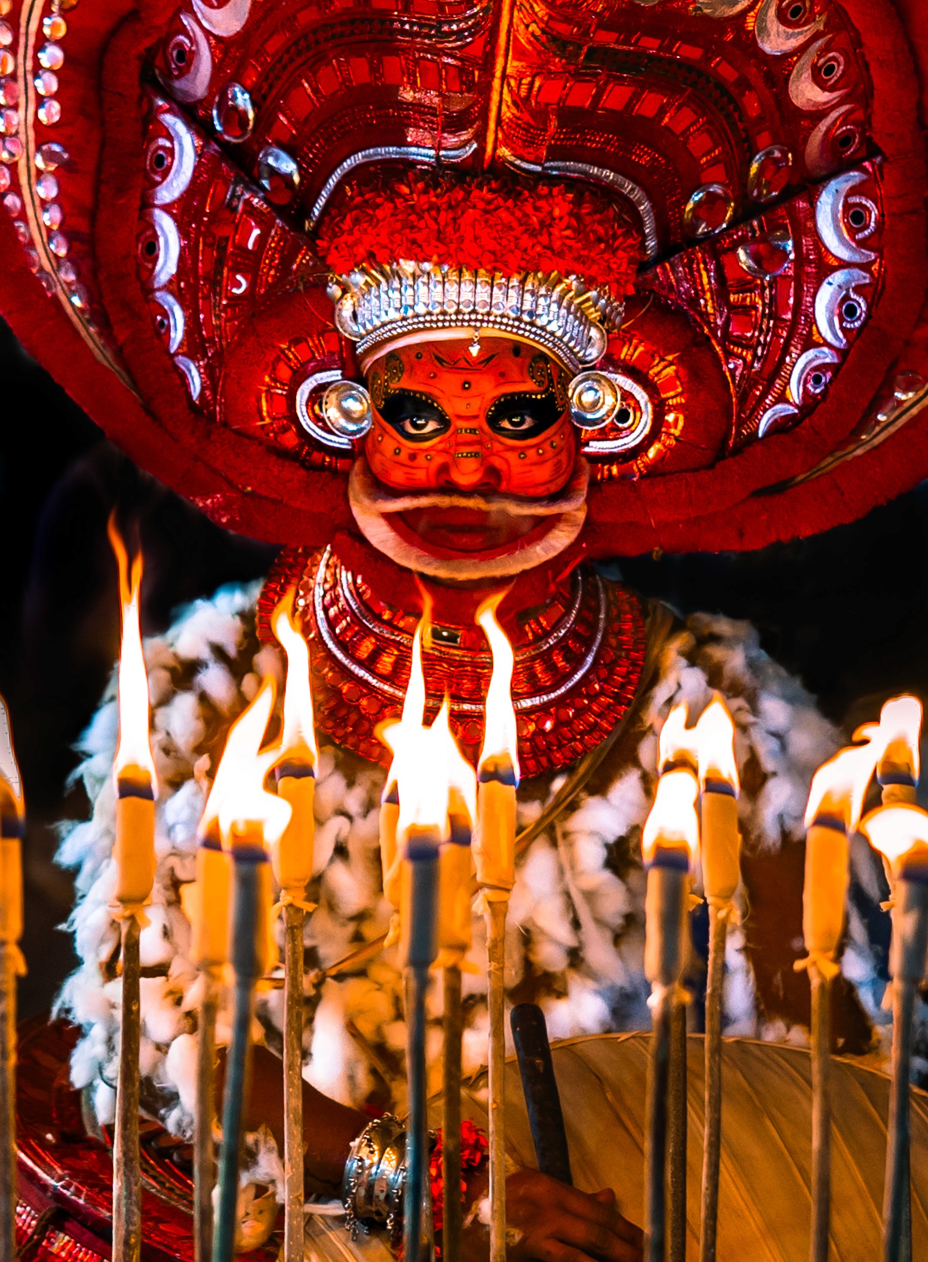 The Gaze — The mortal eye disappears behind the painted mask of the god.