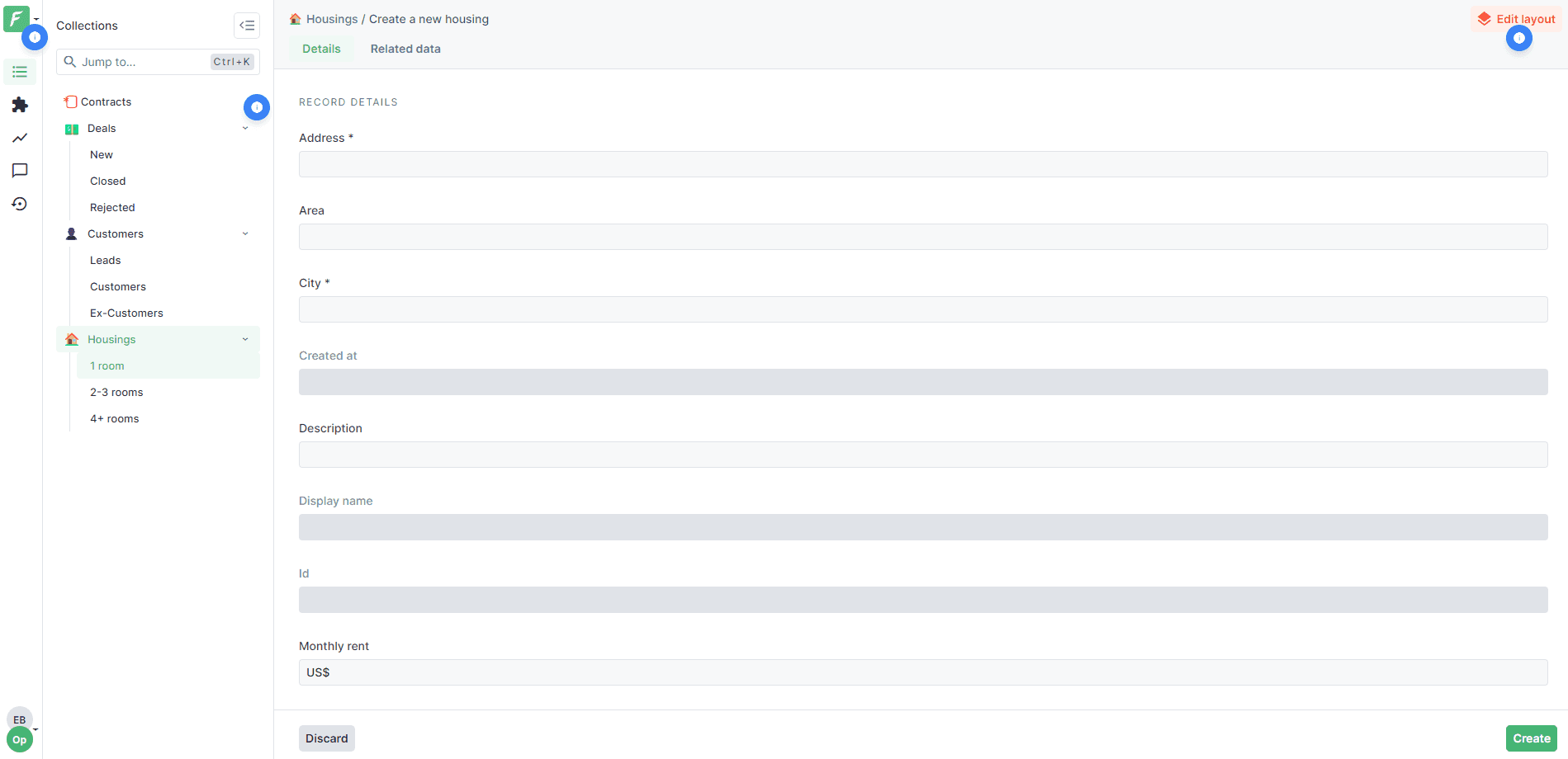 A screenshot of a Forest Admin admin panel use case for real estate management.