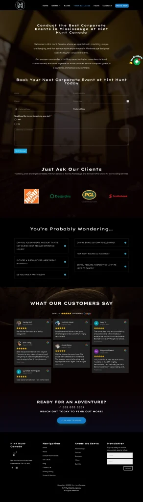 Intuitive Essential Team Building Activities Page For Hint Hunt website developed & designed by Dreams Agency Mississauga, Ontario