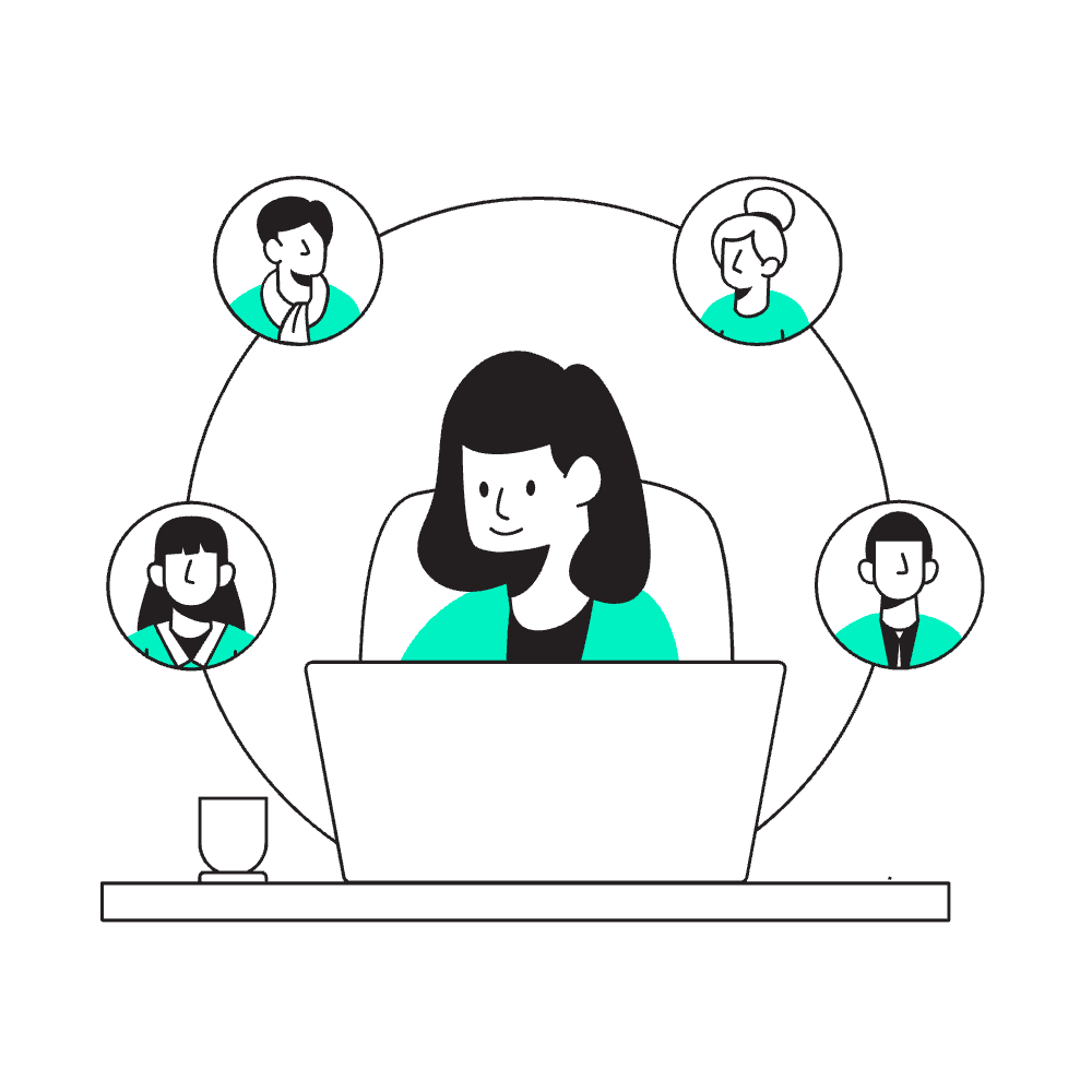 Illustration d’une cheffe de projet CRM travaillant sur l’association des objets contact, entreprise et transaction dans HubSpot