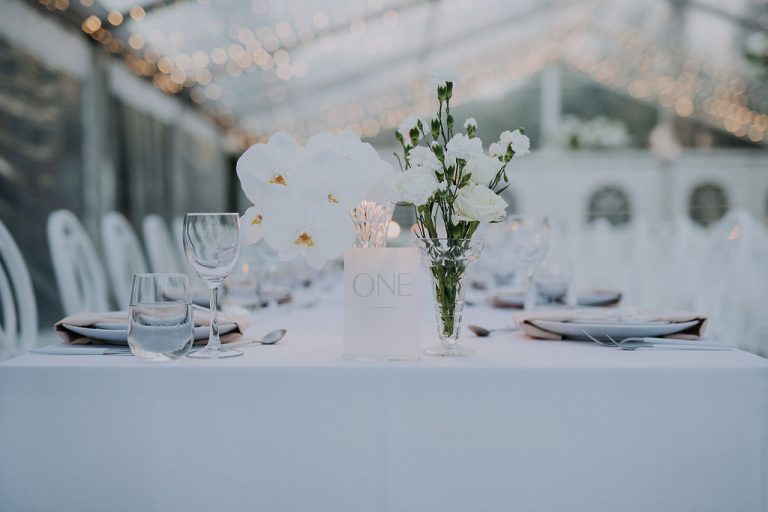 Close up table setting at a wedding reception