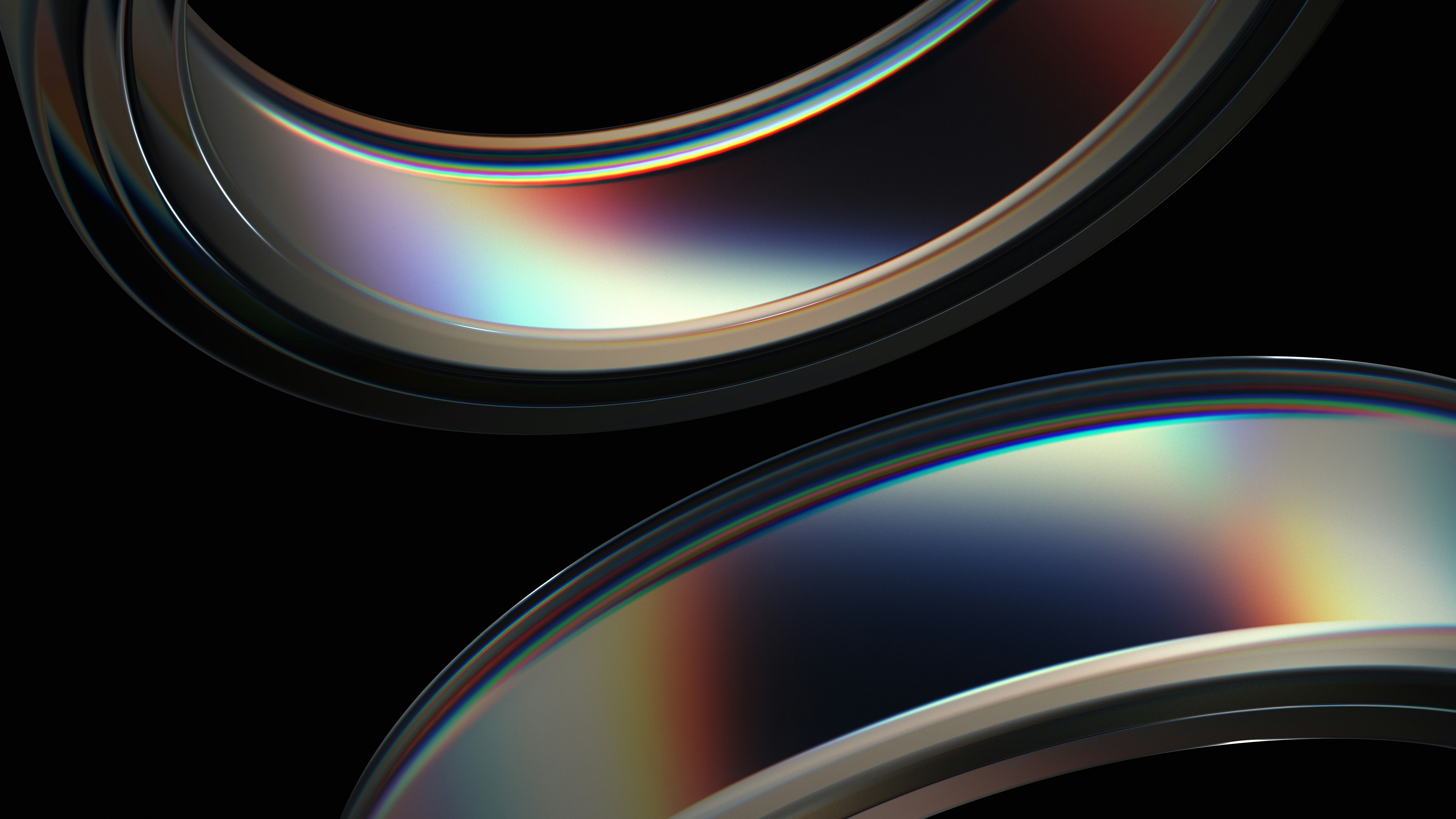 Abstract iridescent curves on a black background