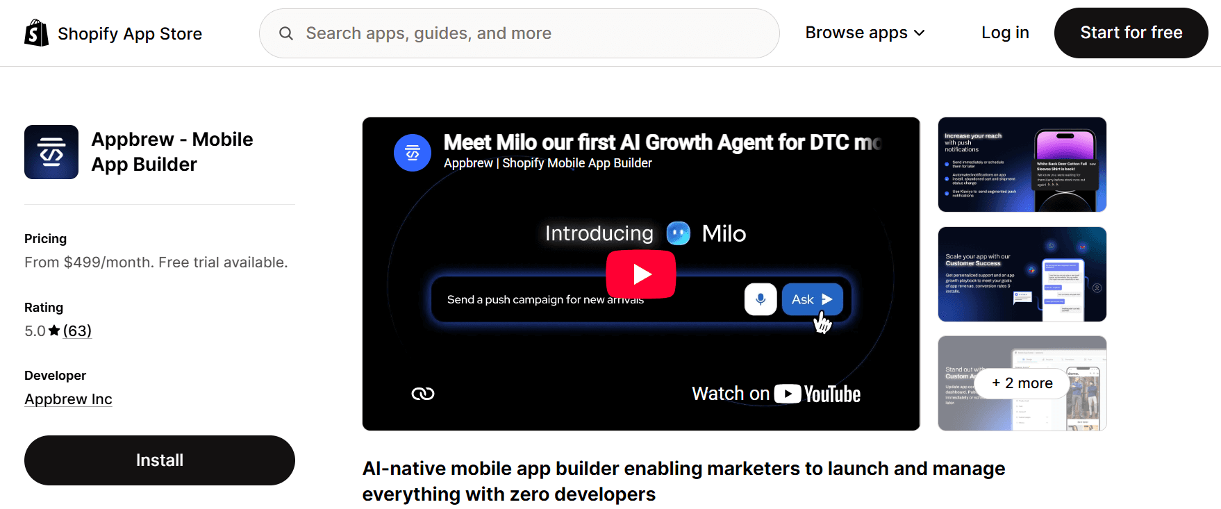 Appbrew Shopify mobile app builder interface