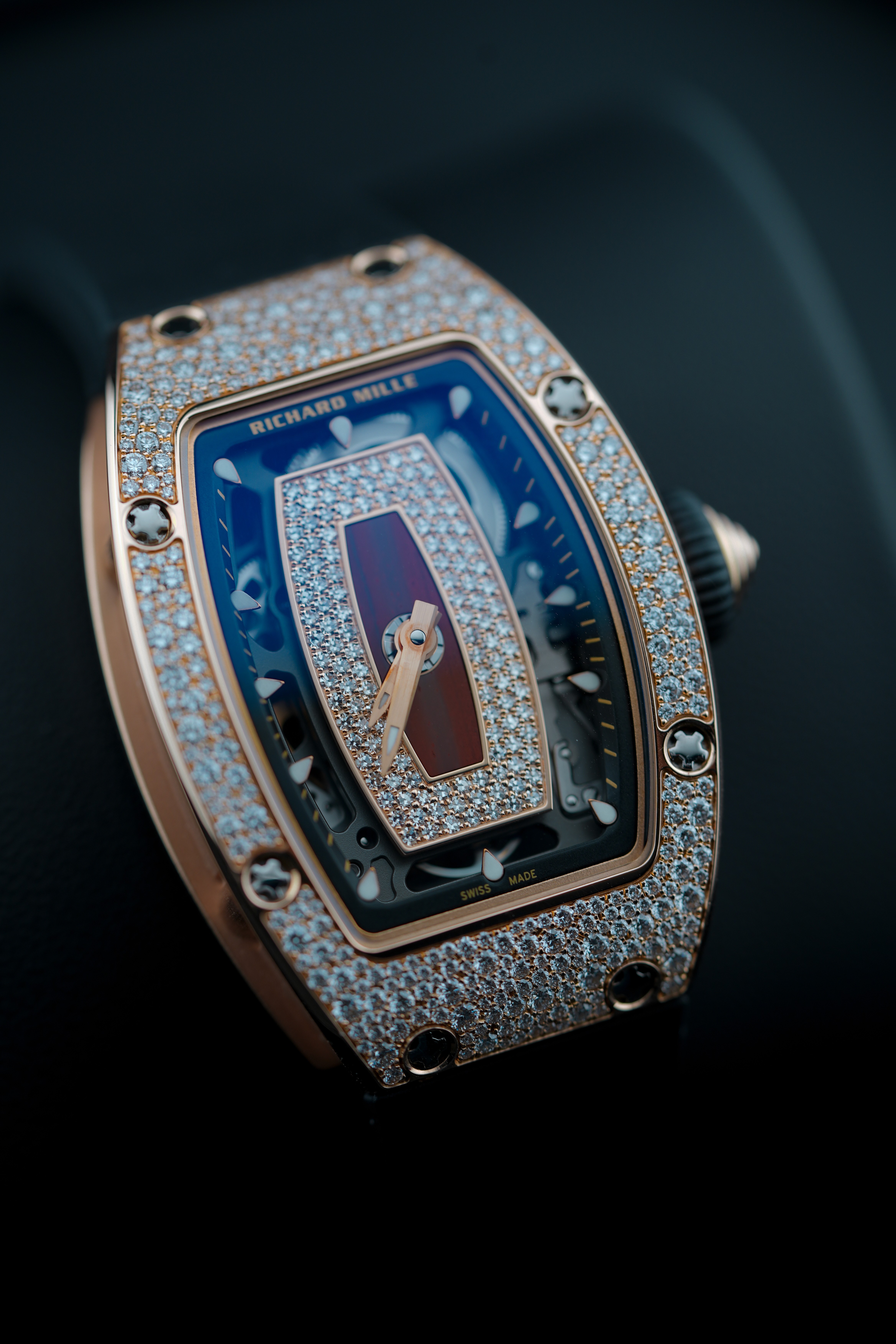 Buy Richard Mille Rose Gold Full Diamond Red Lip with skeletonized with red lip motif and diamond-set center dial — photo 10