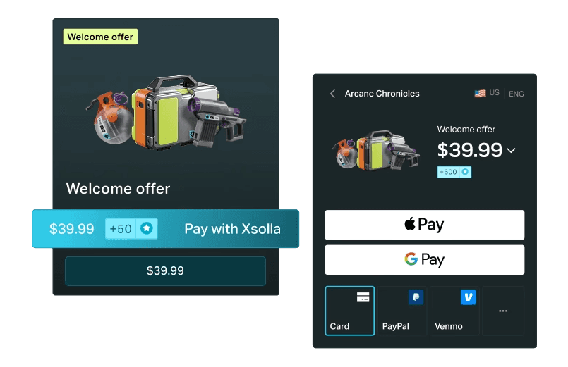 Xsolla Web Shop analytics revenue chart with bar graph