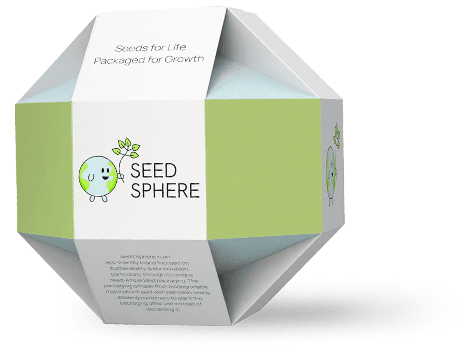SeedSphere packaging design exploring sustainability through form, material, and nature-inspired geometry