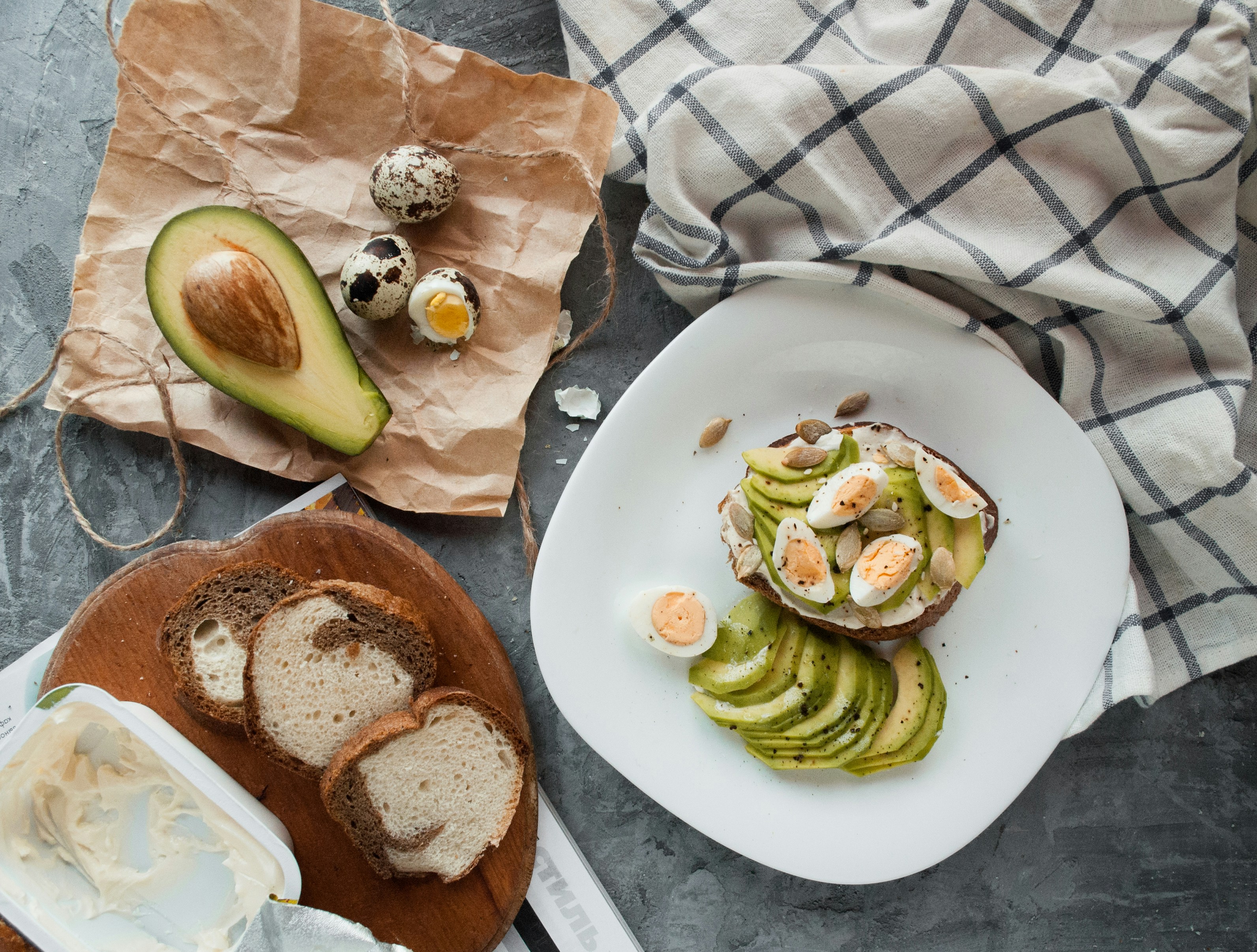 A wholesome plate with a egg, avocados,adequate protein rather than eating less.