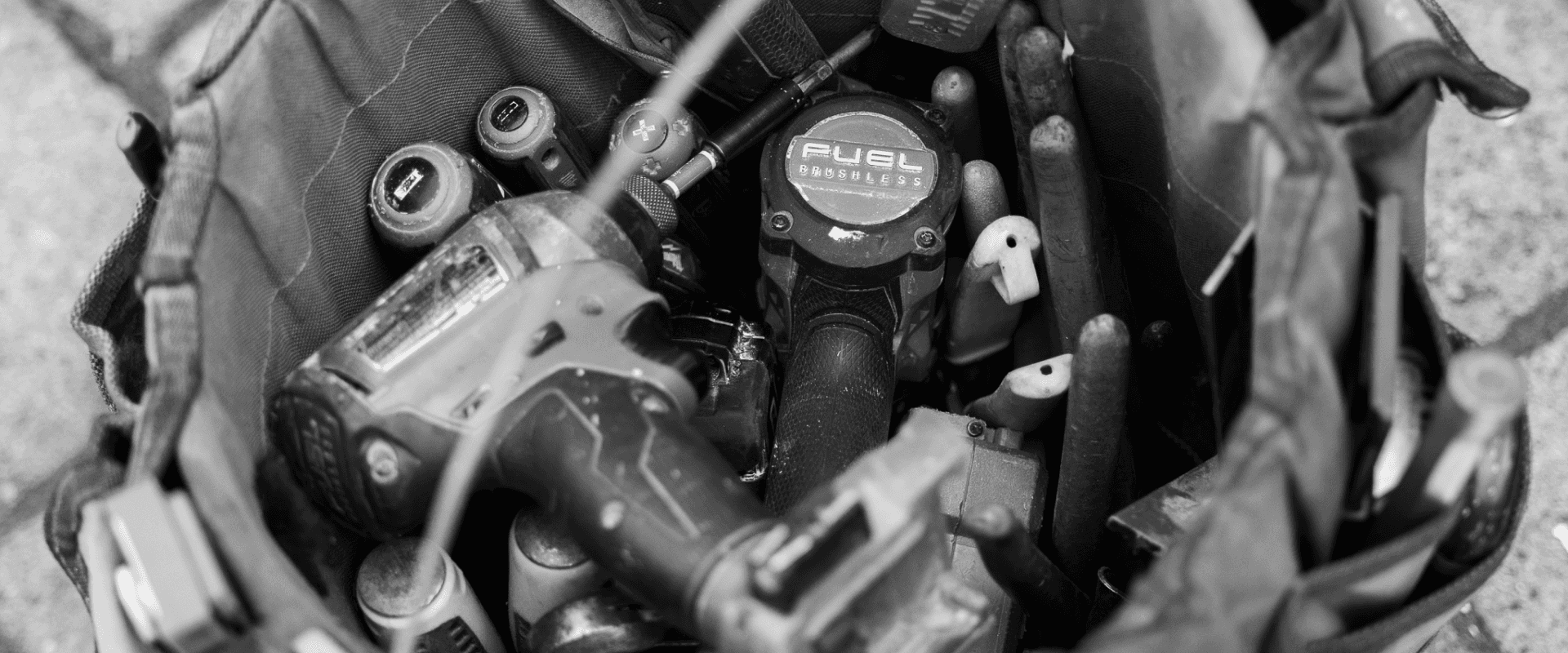 Close up of a tool bag with tools in it