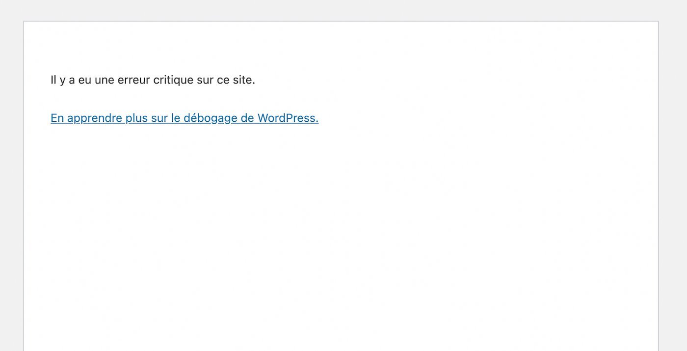 Erreur critique Wordpress