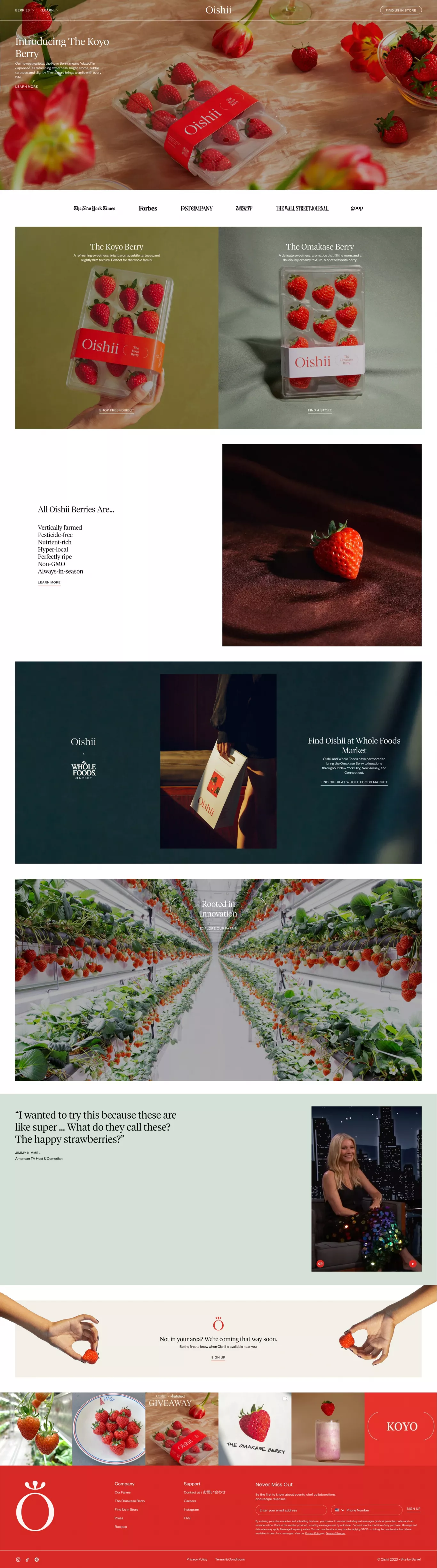 Oishii landing page screenshot showcasing Food & Drinks and Nature design