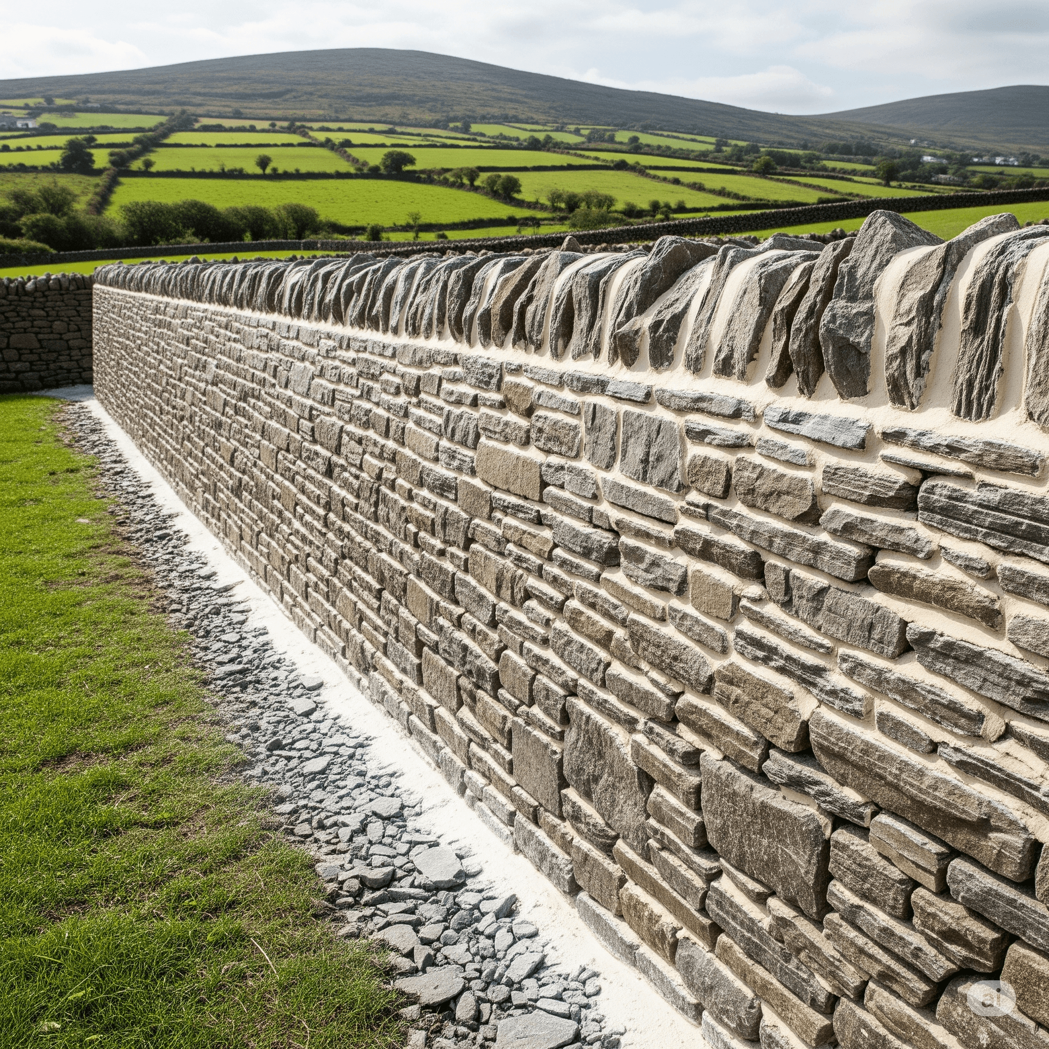 A stone wall after power washing