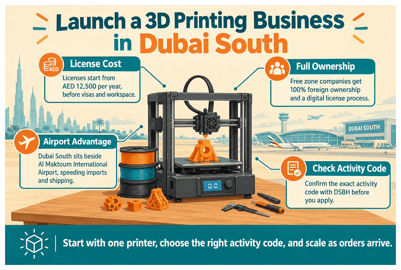 Infographic: Setting Up a 3D Printing and Prototyping Business in Dubai South: License, Cost and Steps