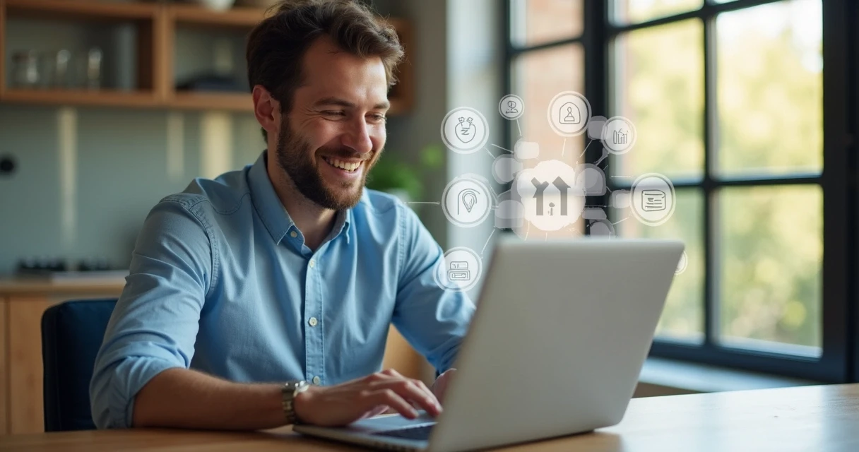 Trabalhador acessando crédito online em casa