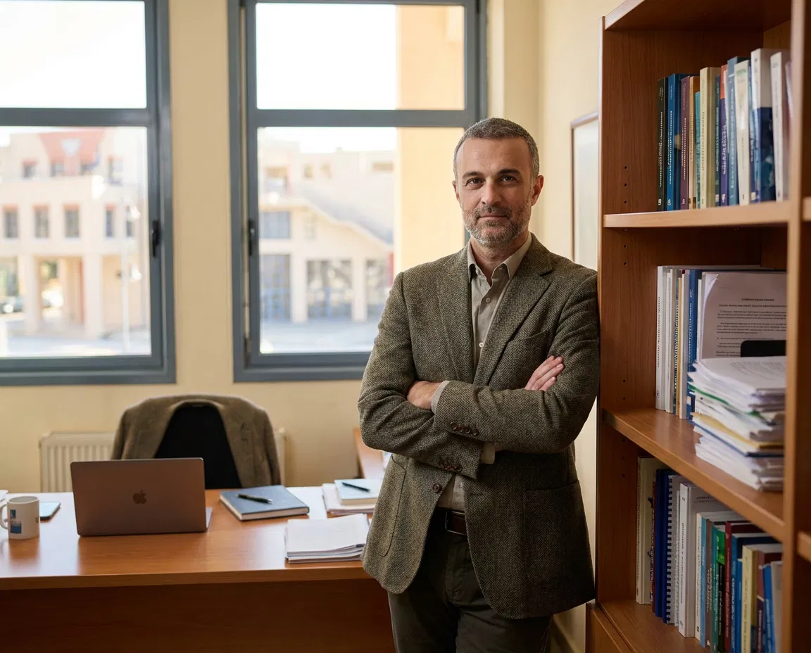 Portrait of Professor Giannis Leontaris in an academic setting.