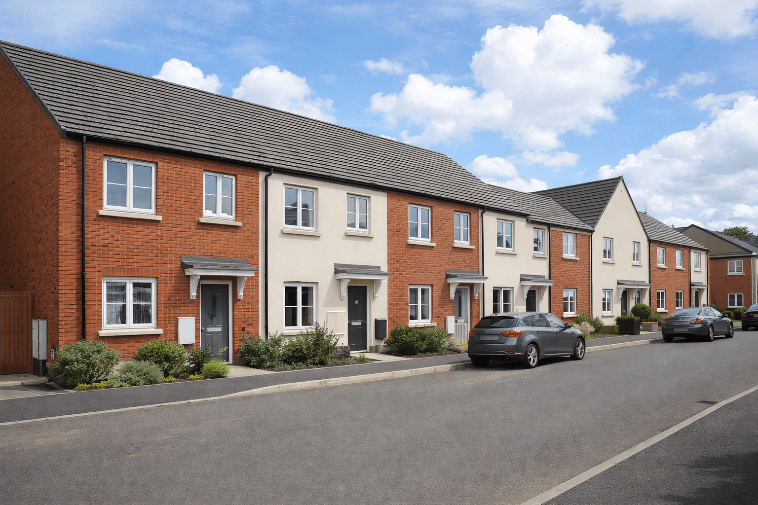 Two-storey red brick UK family house with driveway typical of suburban buy-to-let property investment.