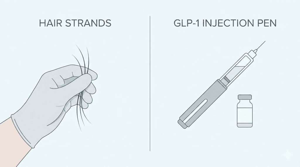 GLP-1 medication and hair loss connection illustration
